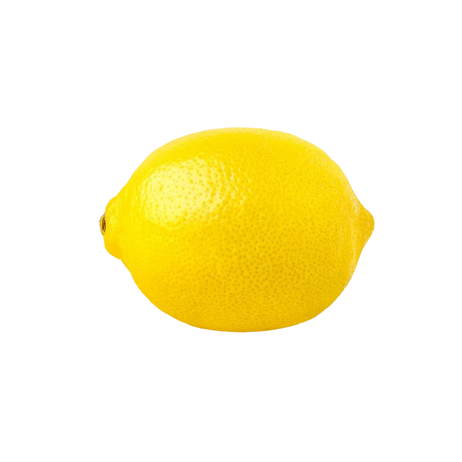 Fresh yellow lemon with a textured citrus peel, representing a natural lemon ingredient used in skincare.