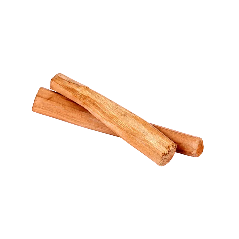 Natural sandalwood sticks with a warm brown colour and smooth woody texture, representing sandalwood essential oil used in skincare.