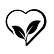 Black heart with two leaves inside on a white background