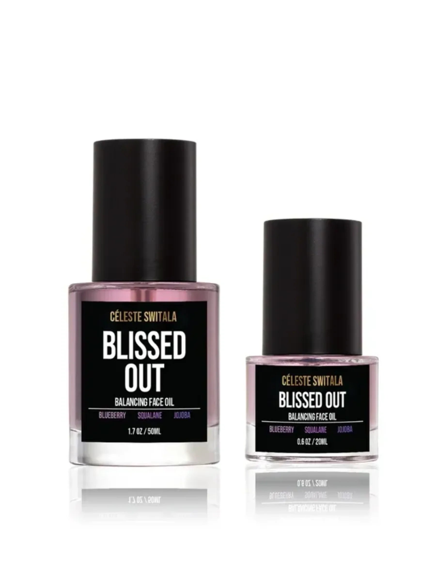 Blissed Out Balancing Face Oil bottles in 50 ml and 20 ml sizes