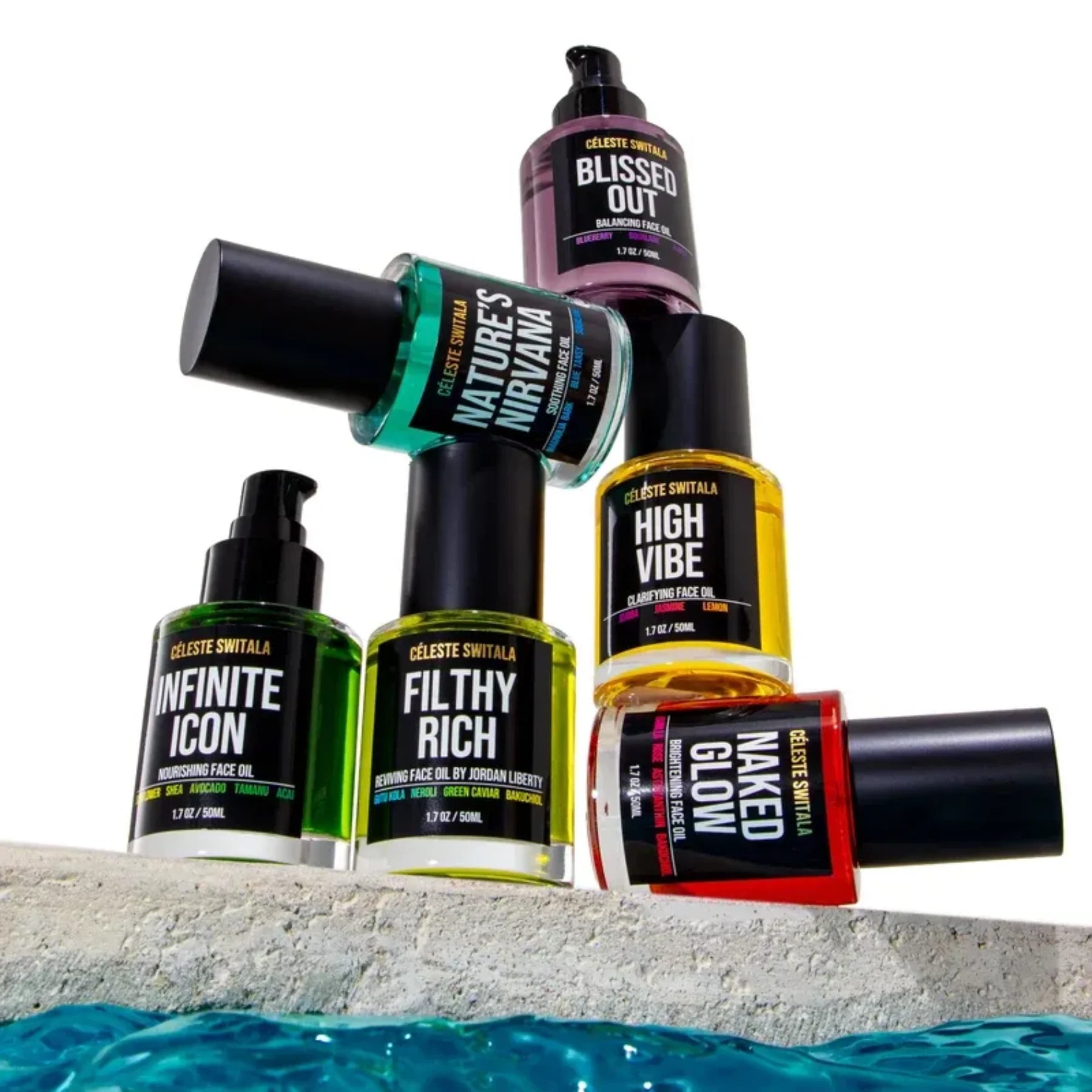 Céleste Switala Full Collection Face Oil Discovery Set featuring six facial beauty oils