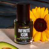 Infinite Icon Nourishing Face Oil displayed with sunflower and avocado botanical ingredients