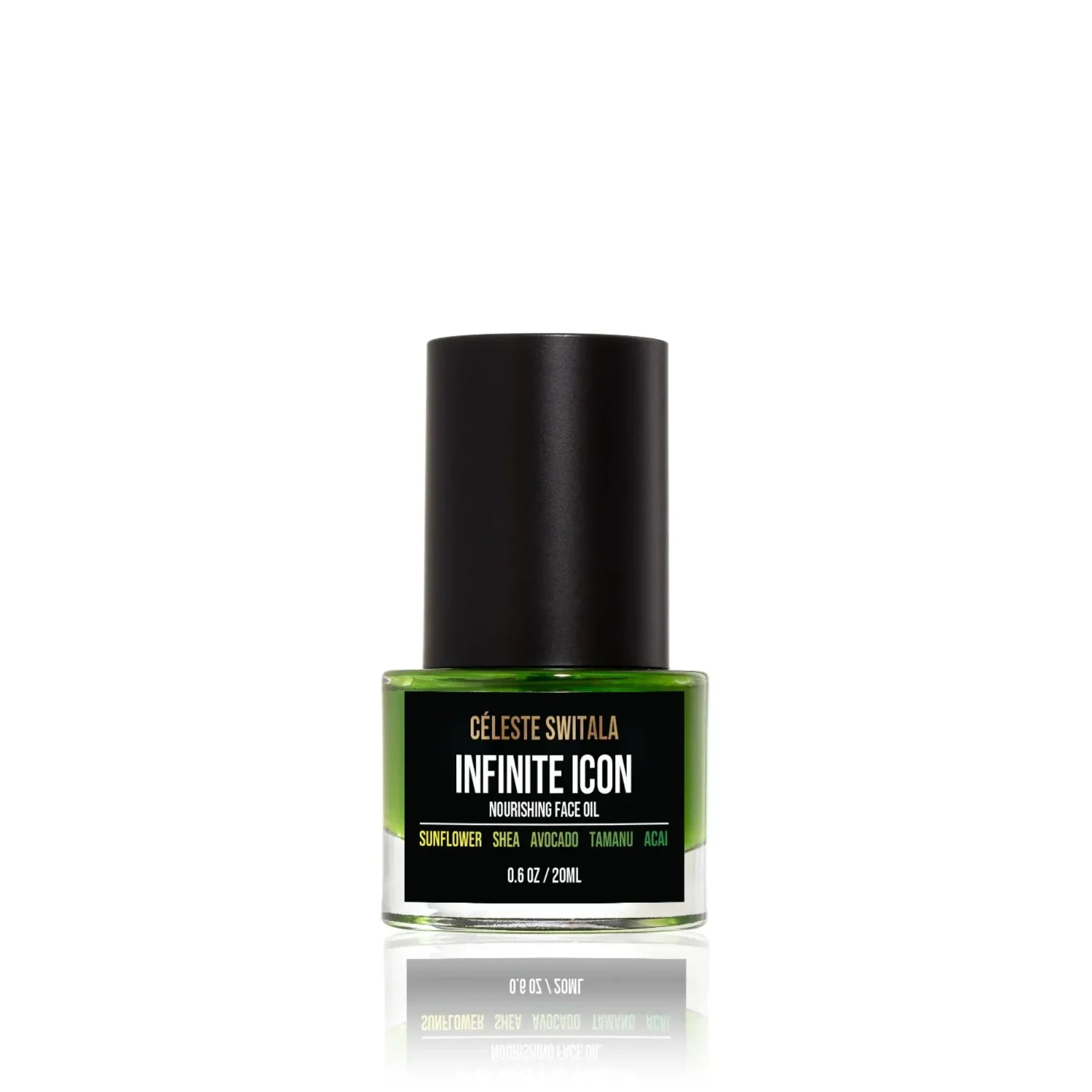 Infinite Icon Nourishing Face Oil 20 ml bottle with black cap and green botanical oil