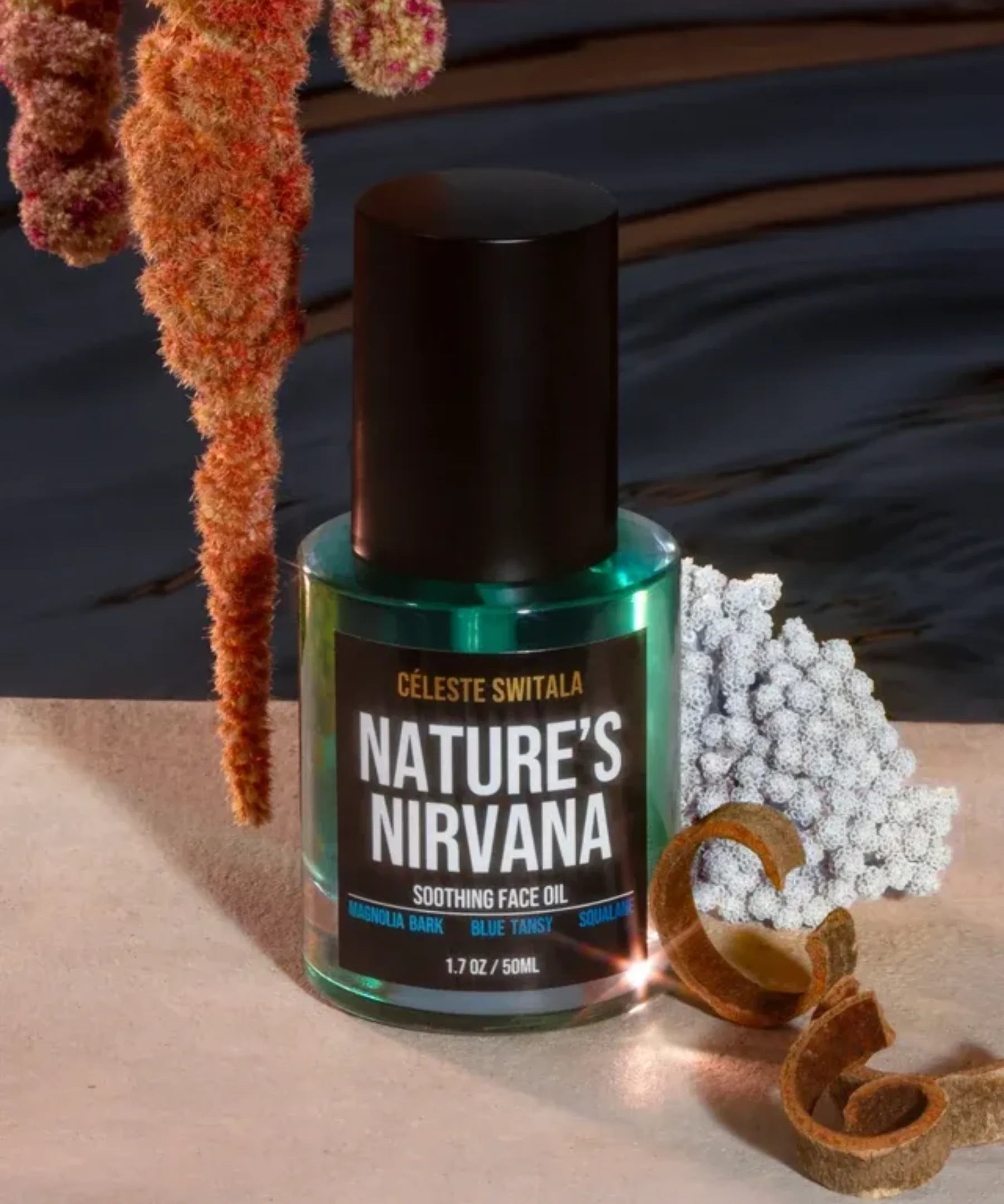 Céleste Switala Nature’s Nirvana Soothing Face Oil 50ml bottle with botanical styling