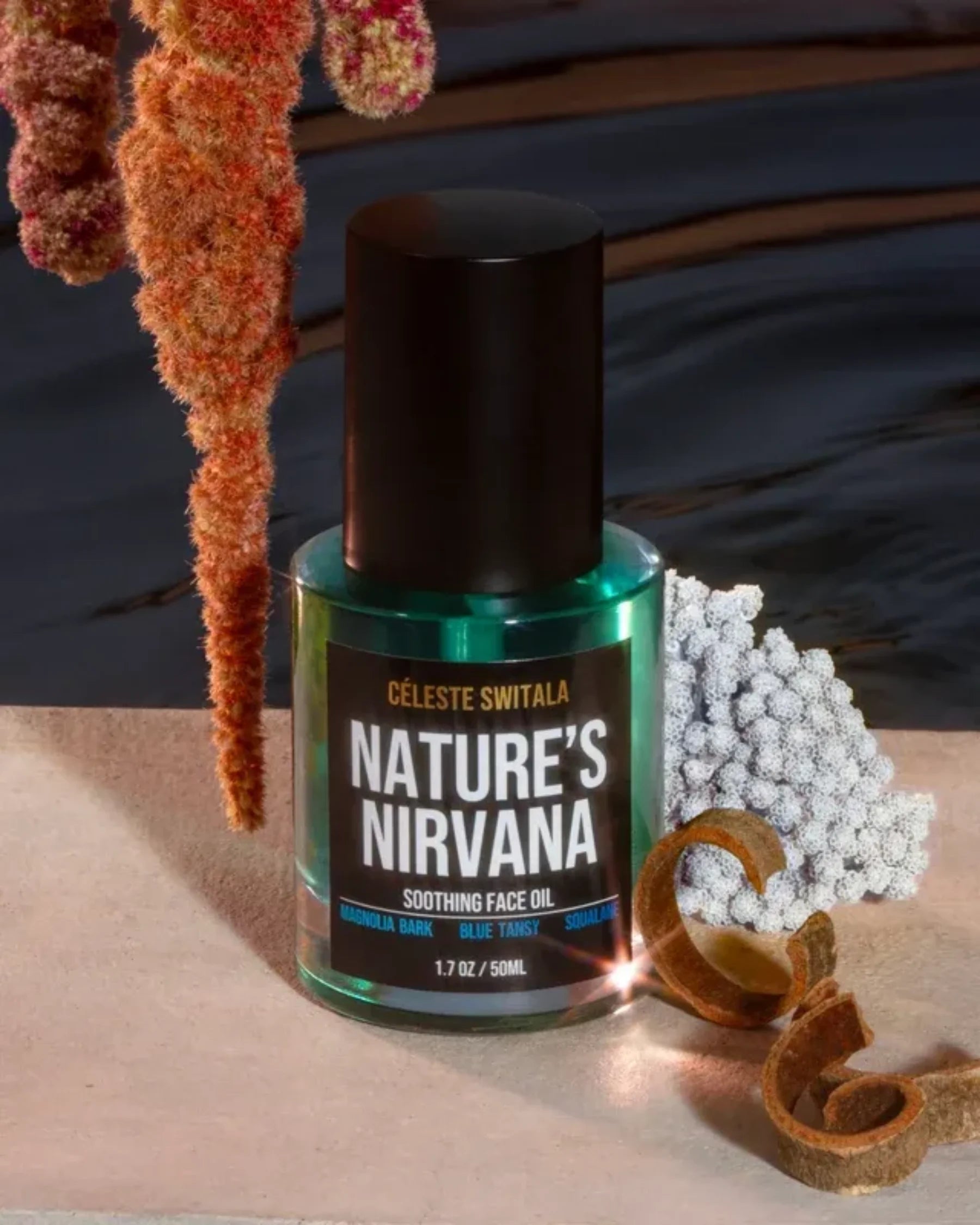 Céleste Switala Nature’s Nirvana Soothing Face Oil 50ml bottle with botanical styling