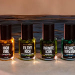 Six Céleste Switala face oils from the Full Collection Discovery Set displayed by the water