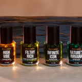 Six Céleste Switala face oils from the Full Collection Discovery Set displayed by the water